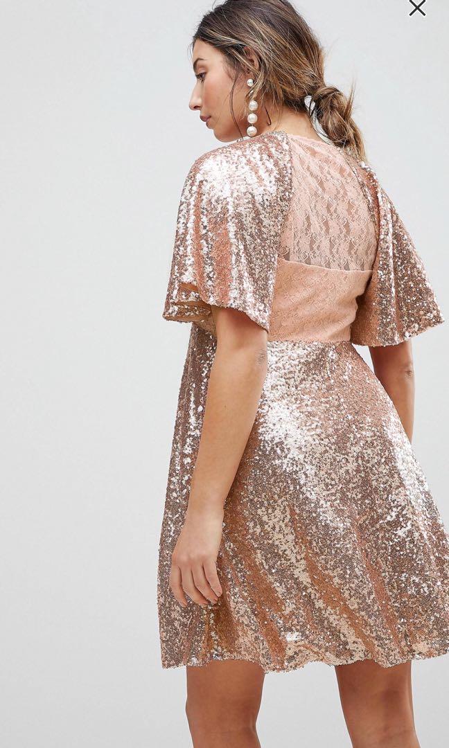 BTWT ASOS Maternity Sequin Fluted Sleeve Lace Mini Dress Women s Fashion Muslimah Fashion Dresses on Carousell