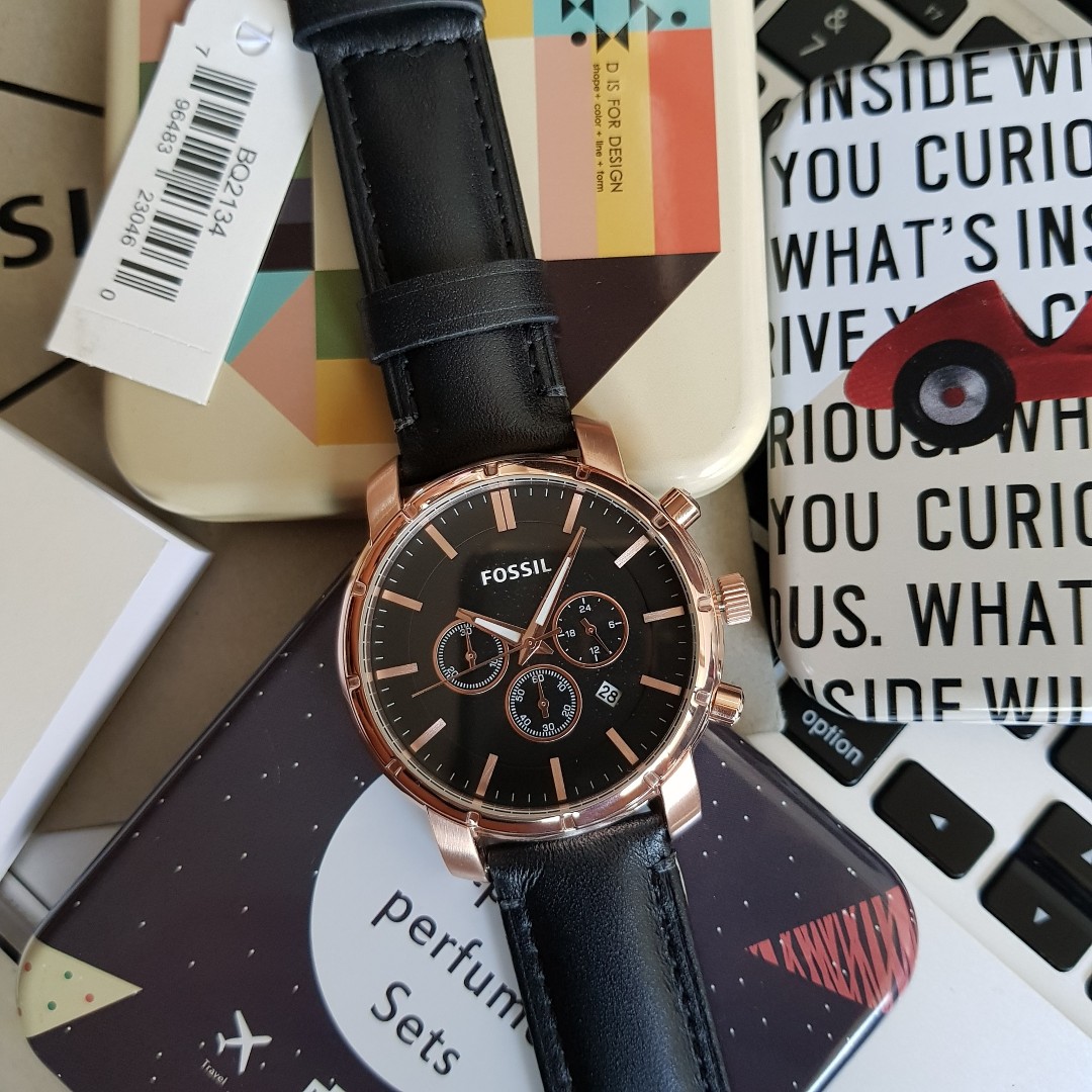 Fossil navy blue clearance rose gold watch