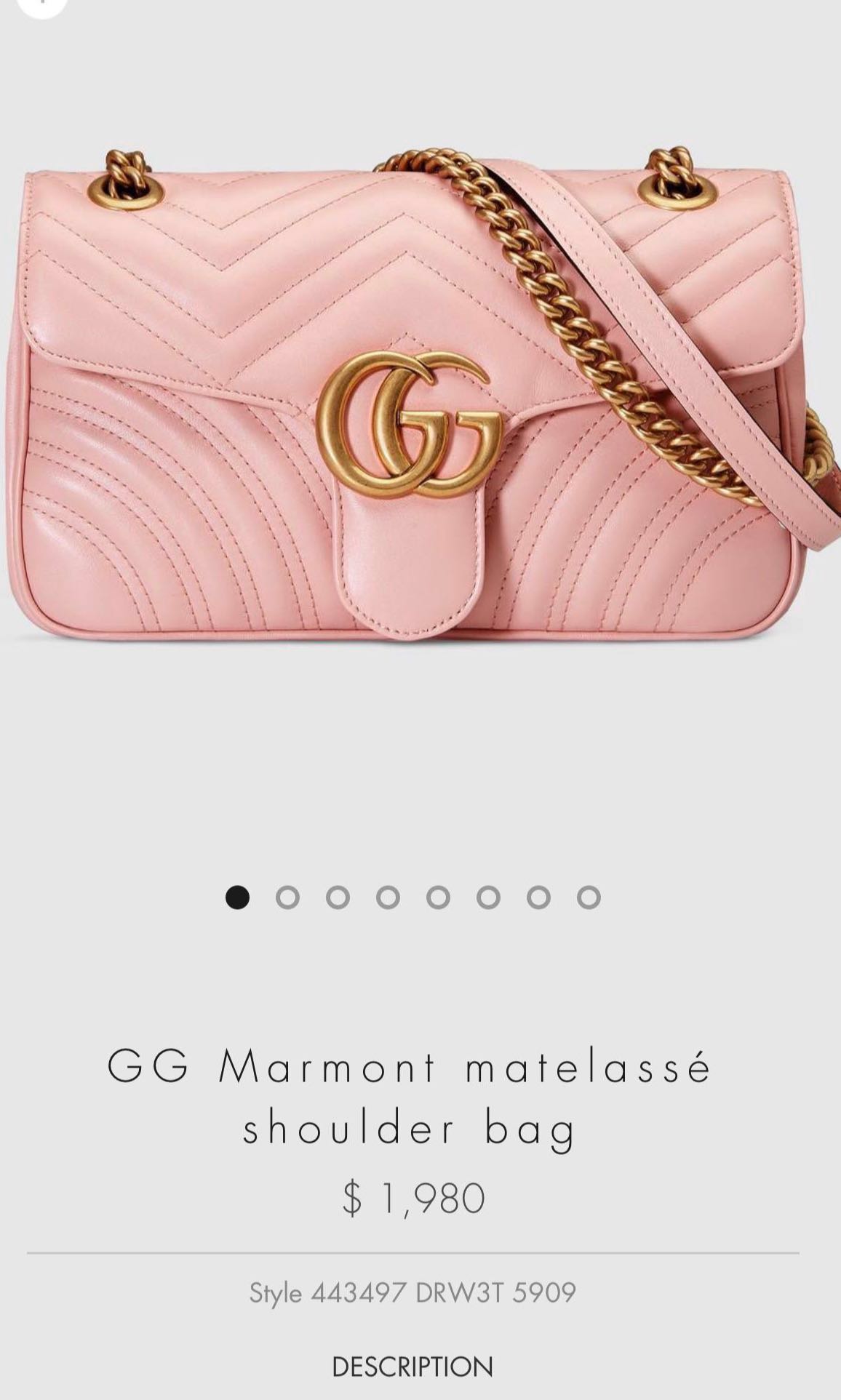Gucci Pink Marmont small 22cm Matelesse 