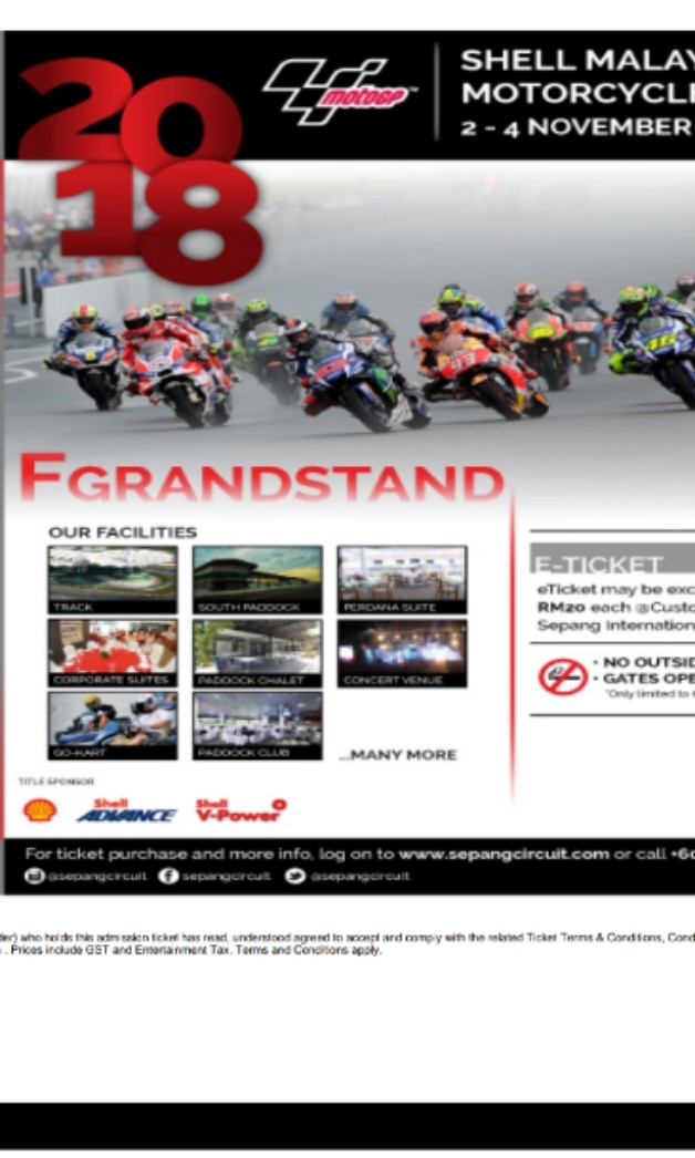 Motogp Sepang 2018 F Grandstand For Sale Tickets Vouchers Event Tickets On Carousell