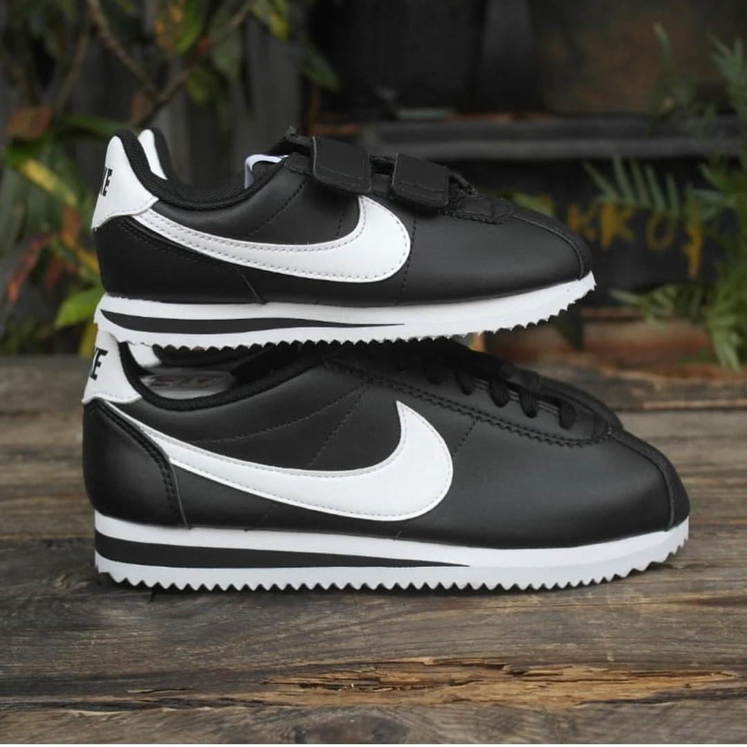 nike cortez leather black white