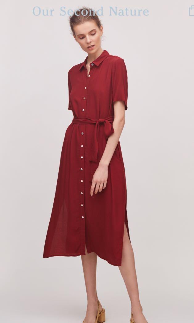 OSN Our Second Nature Button down midi dress in red