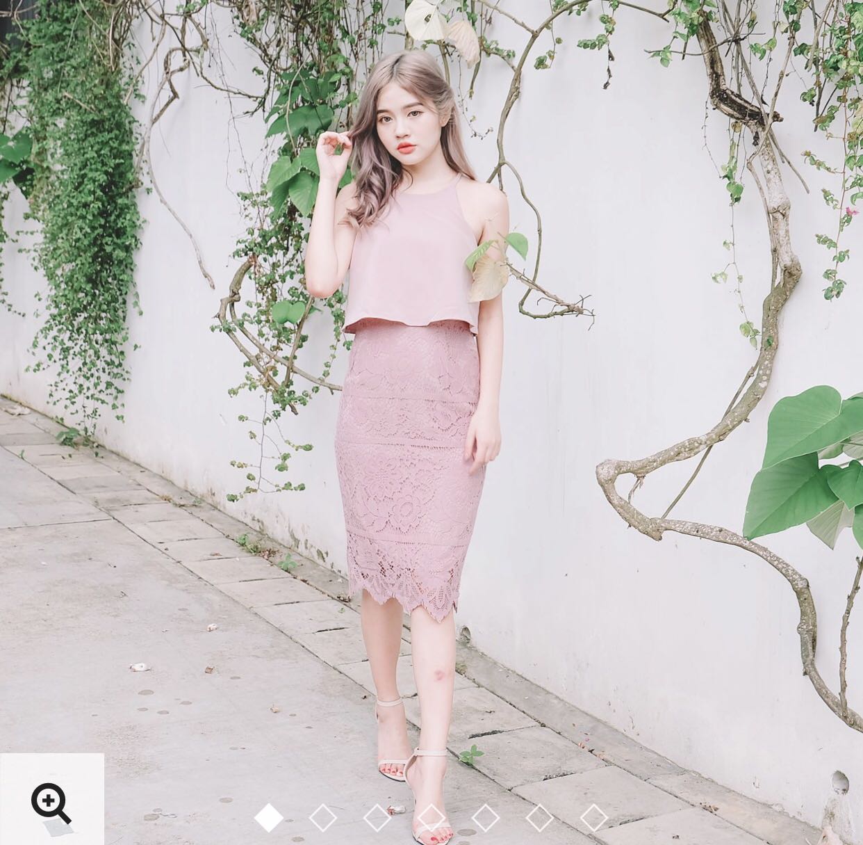 Pink Double Layer Lace Midi Dress Women s Fashion Dresses Sets