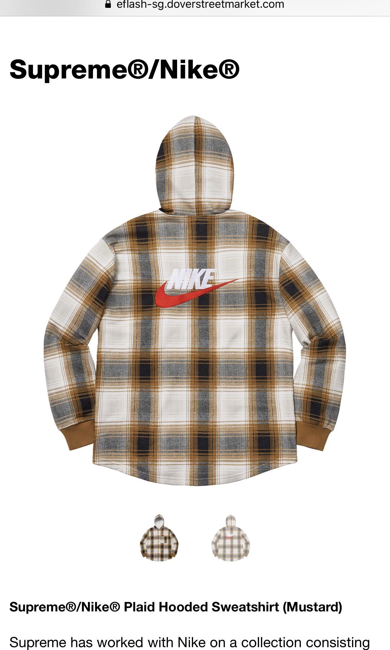 Supreme nike plaid hooded sweatshirt mustard discount