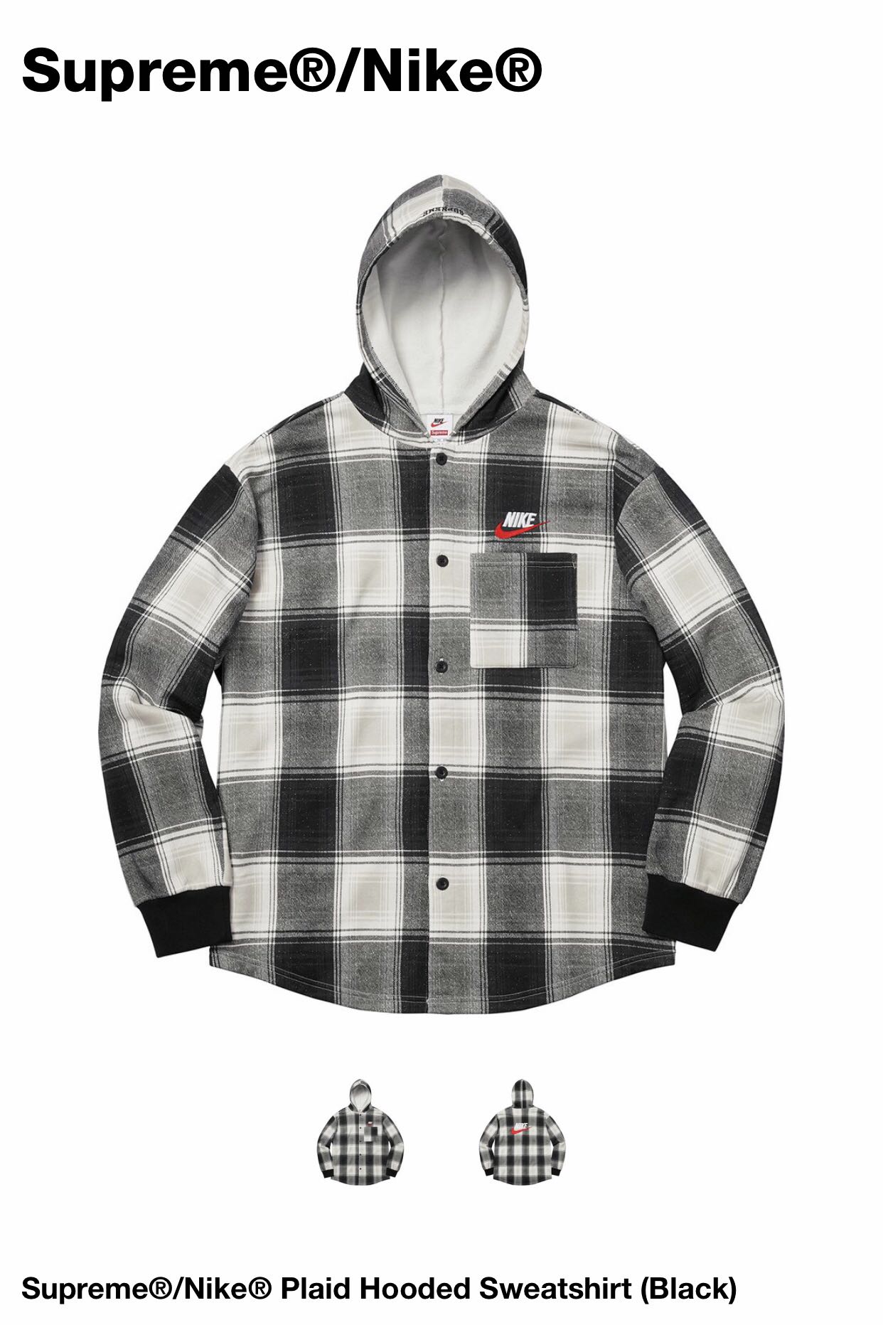 Supreme®/Nike® Plaid Hooded Sweatshirt (Black), Men's Fashion, Tops u0026 Sets,  Hoodies on Carousell