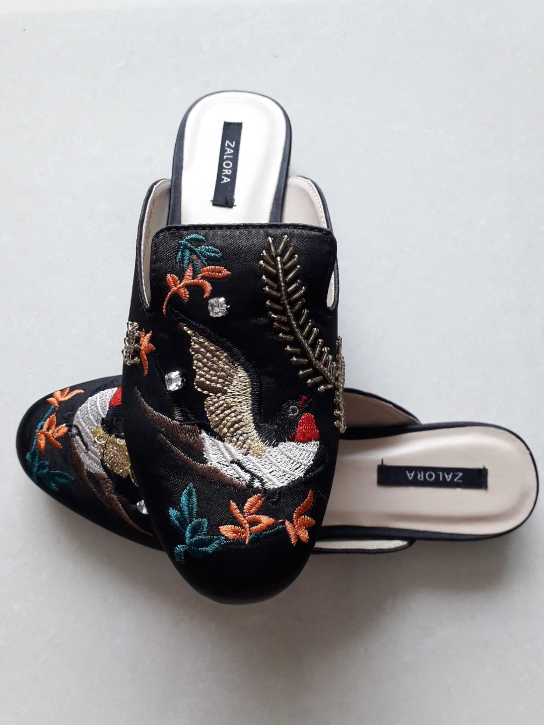 Zalora Black Embroidered and Beaded Slippers Women s Fashion Footwear Flipflops and Slides on Carousell