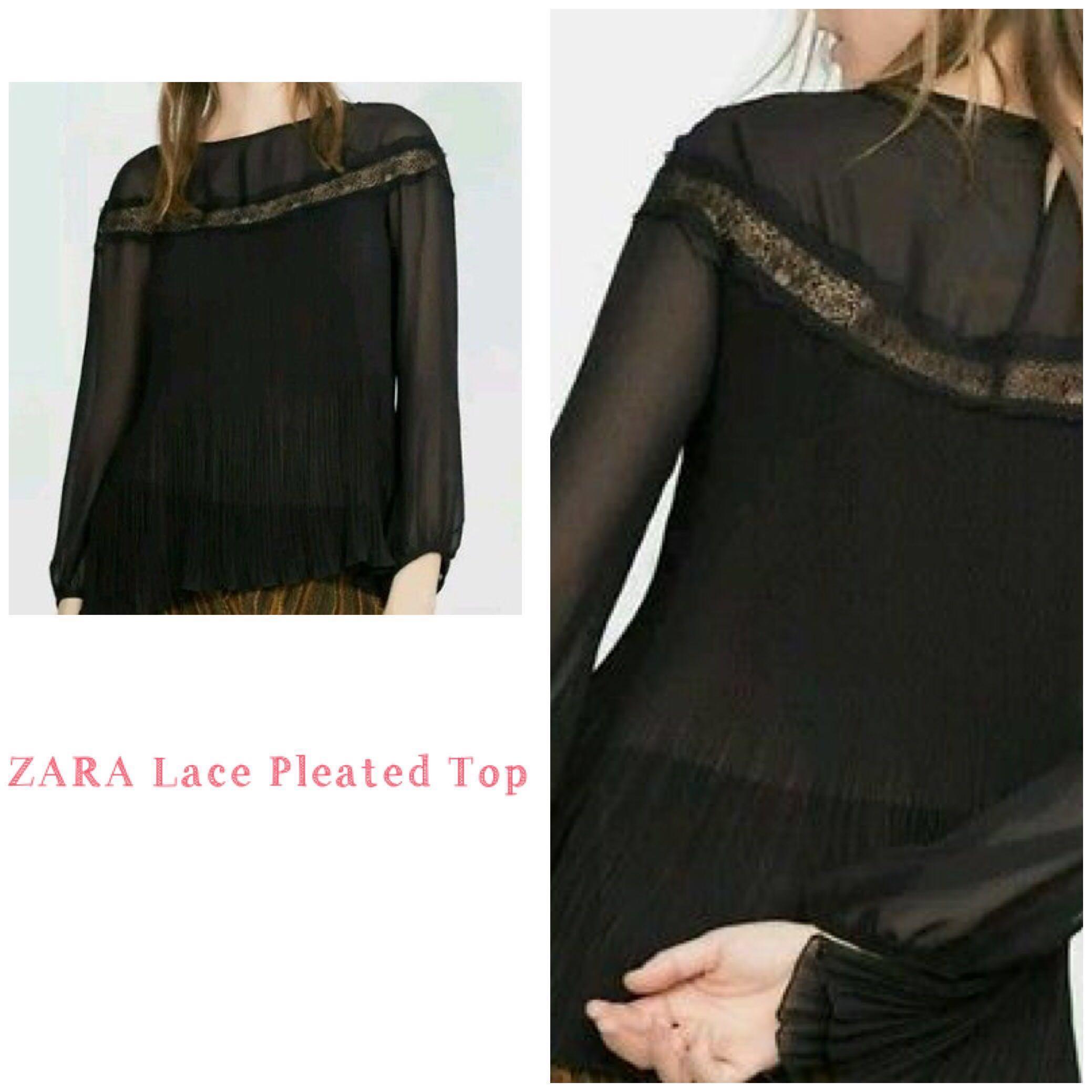 zara pleated blouse black