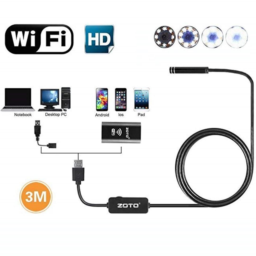 ZOTO WiFi Endoscope, Wireless Borescope SemiRigid Inspection Camera 8 LEDs 2.0 Megapixels HD