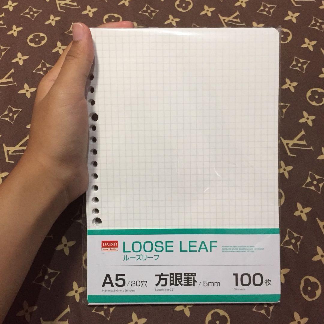 Daiso Grid Loose Leaf A5 Books Stationery Books On Carousell