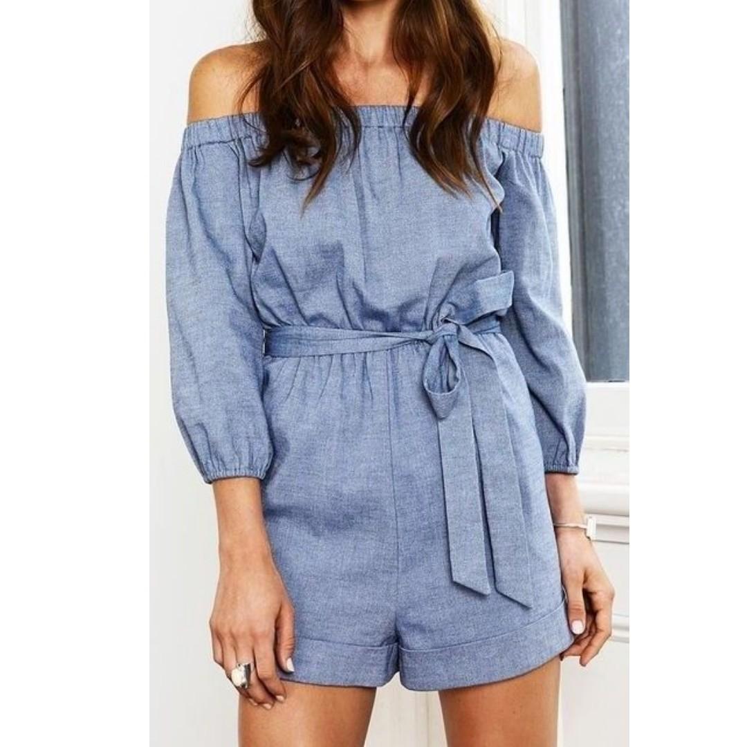 off the shoulder denim playsuit