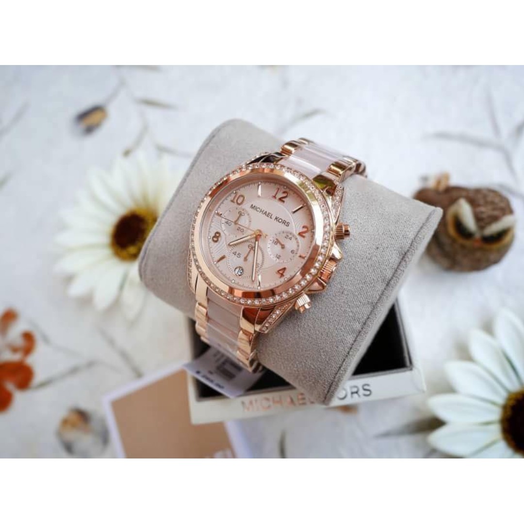 Michael Kors Blair Chronograph Rose Dial Rose Gold-tone and Acetate Women's  Watch -MK5943, Women's Fashion, Watches & Accessories, Watches on Carousell