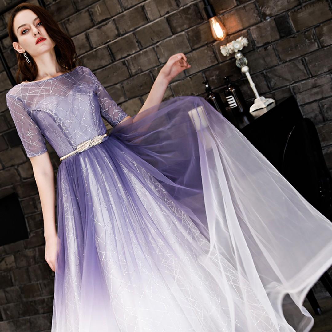 pre order purple white ombre long sleeve prom wedding bridal dress