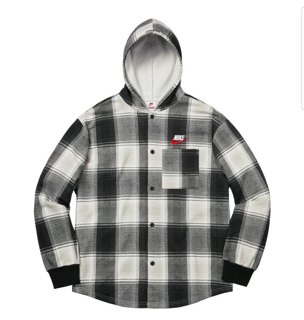 Supreme Nike Plaid Hooded Sweatshirt Black Women s Fashion Tops Longsleeves on Carousell