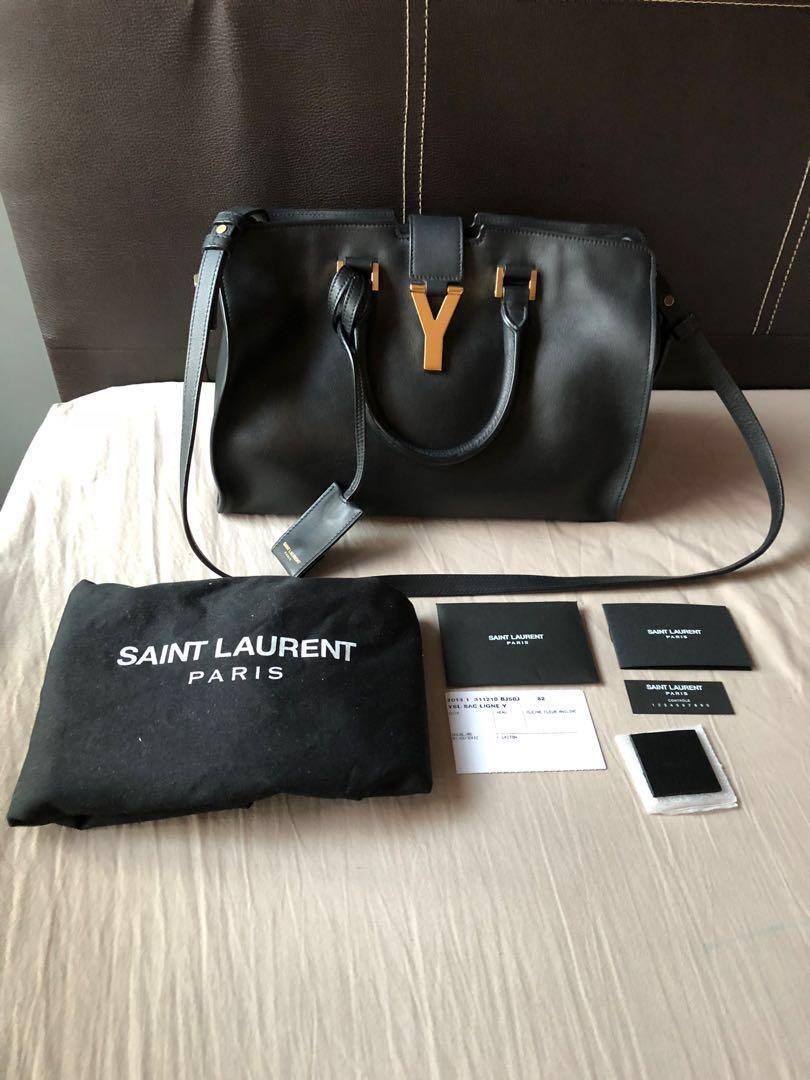 Yves Saint Laurent Black Textured Leather Small Cabas Chyc Tote