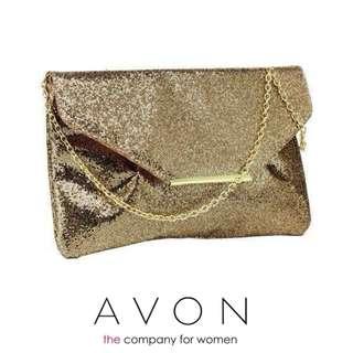 AVON Sparkly Gold Chain Shoulder Bag / Evening Clutch