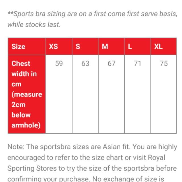 reebok sports bra size guide