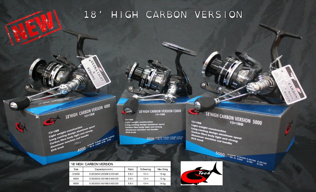 G-TECH 18 HIGH CARBON VERSION SPINNING REEL, Sports Equipment, Fishing on  Carousell