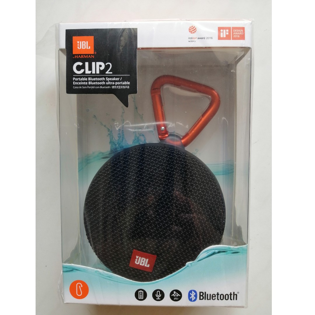 JBL Clip 2 Waterproof Portable Bluetooth Speaker (Black), Audio