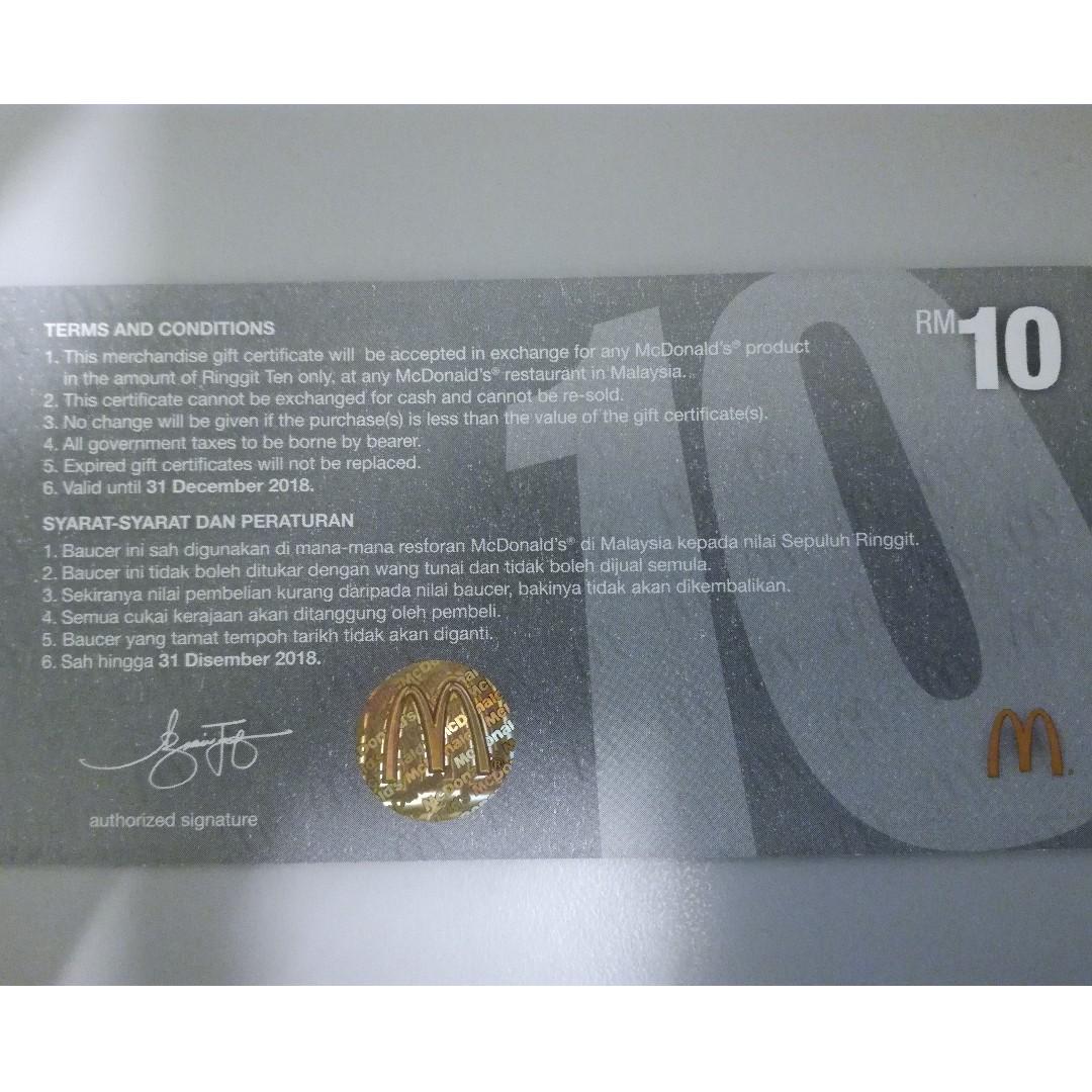 McDonalds Voucher RM150 (RM10 x 15 pieces), Tickets &amp; Vouchers ...