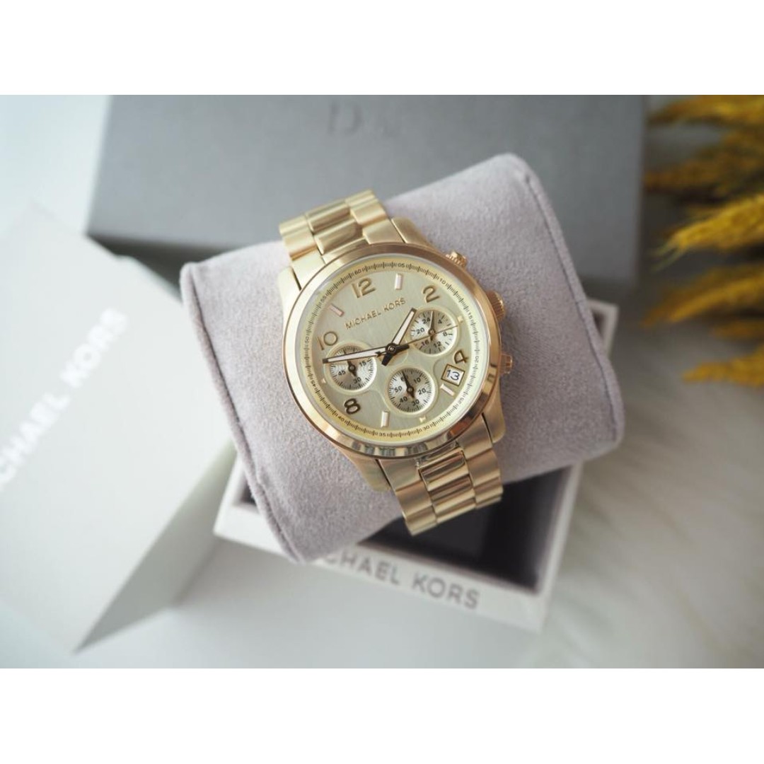 Michael Runway Midsized Chronograph Gold-tone Unisex Watch - Women's & Accessories, Watches on Carousell