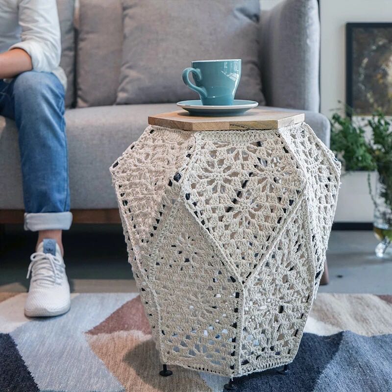PO Crochet Wooden Side Table, Furniture & Home Living, Kitchenware & Tableware, Table Linen