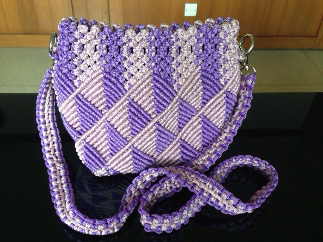 Purple Sling Bag Motif Rajut Women S Fashion Women S Bags