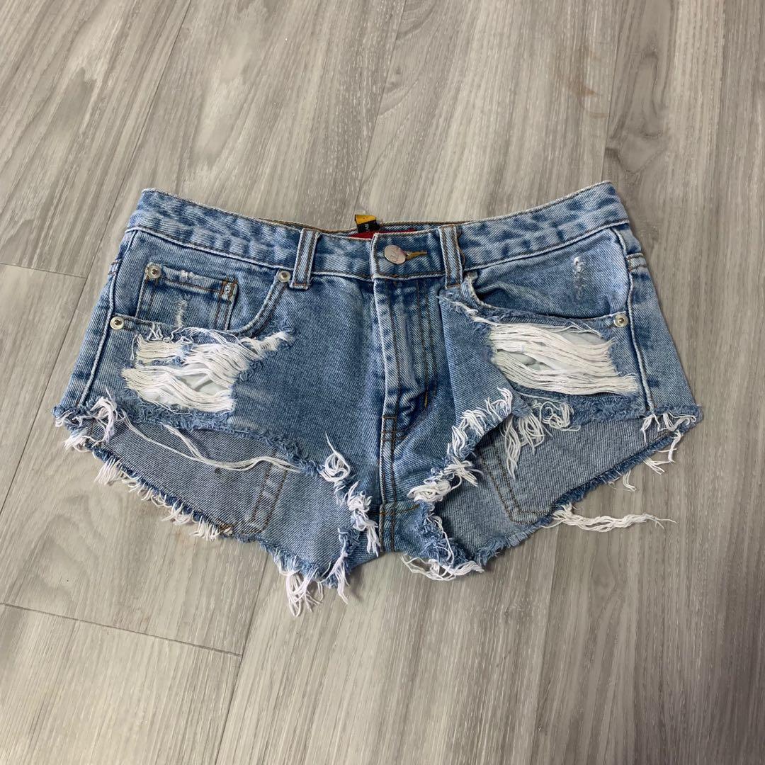 denim frill shorts
