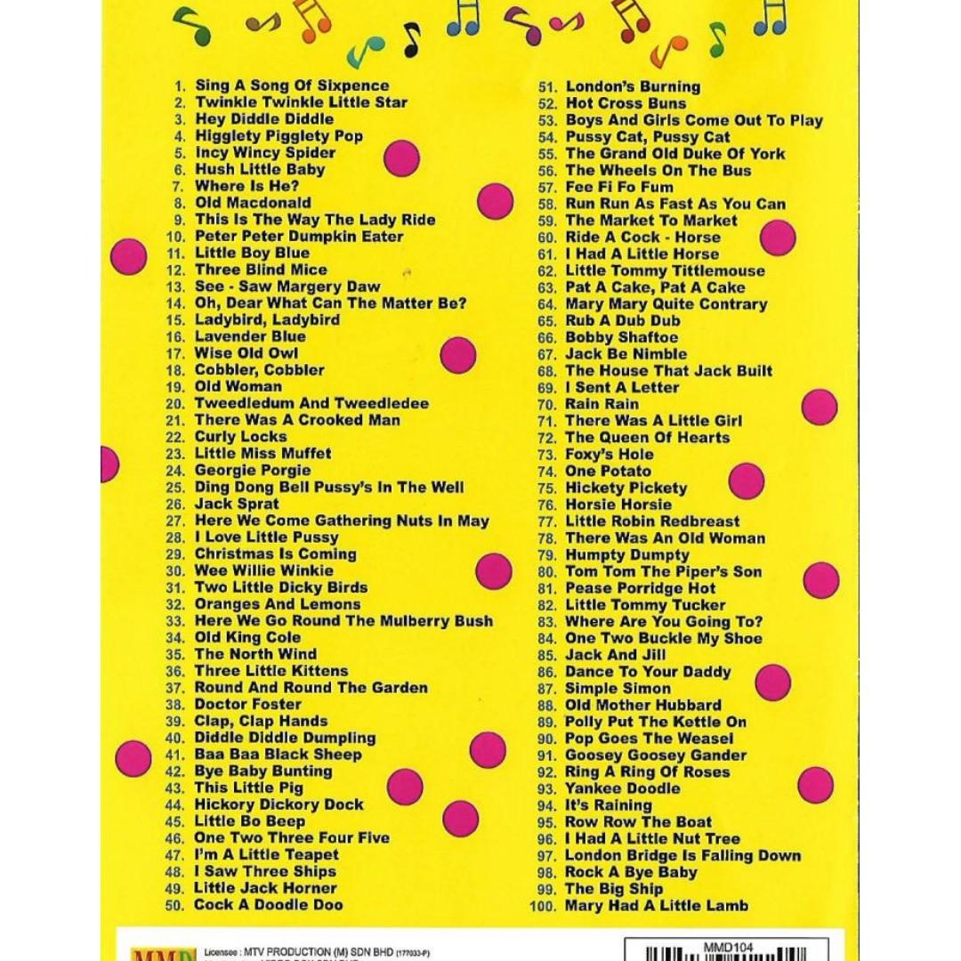 100 English Favourite Nursery Rhymes Songs VCD, Hobbies & Toys, Music