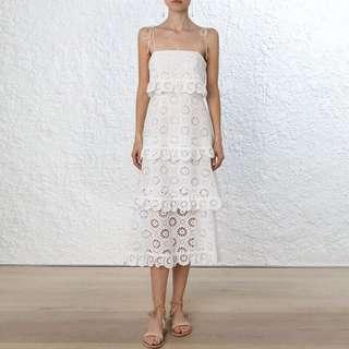 White tie embroidered eyelet long dress