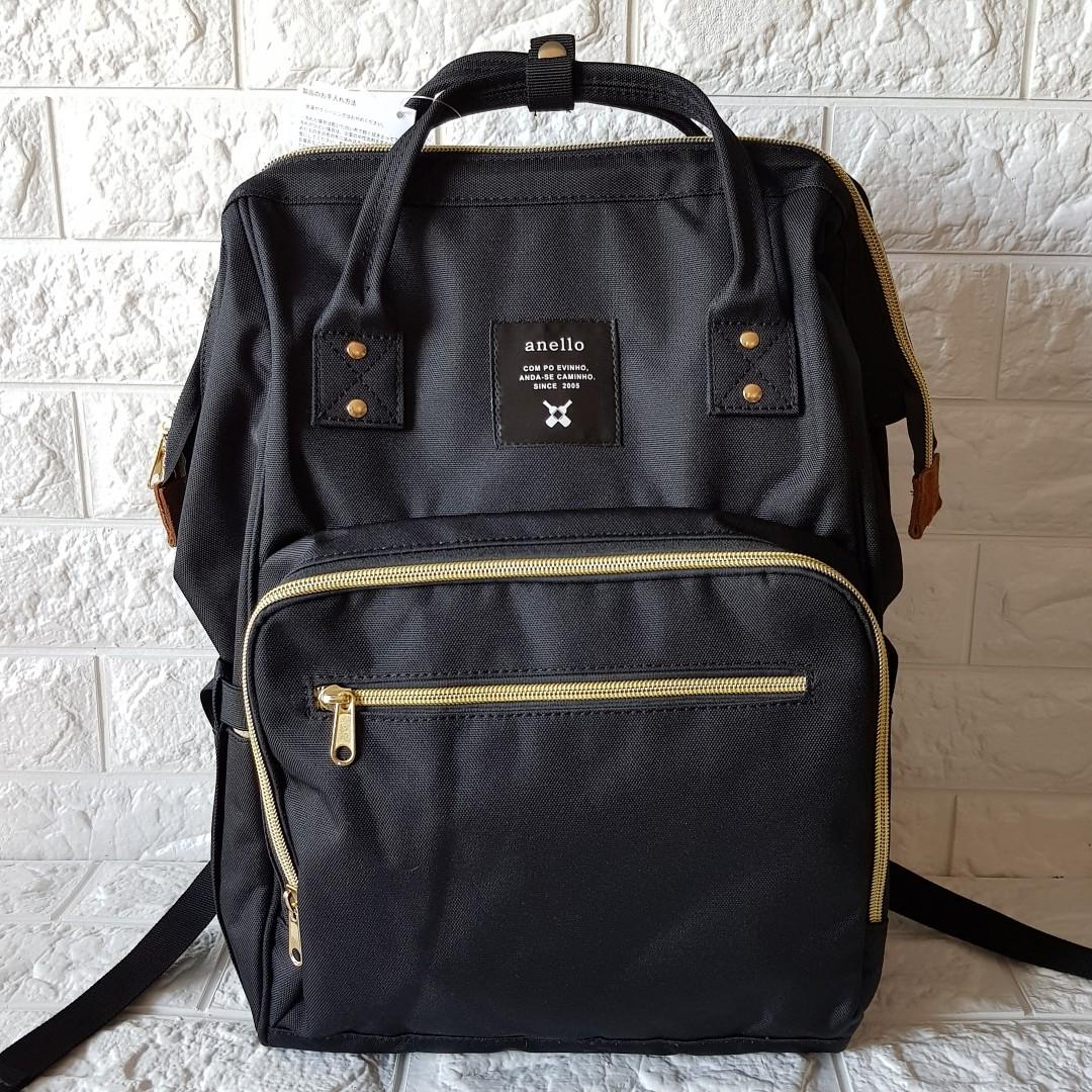 Anello Multi functional Baby Diaper Bag 2 front zip pockets Black