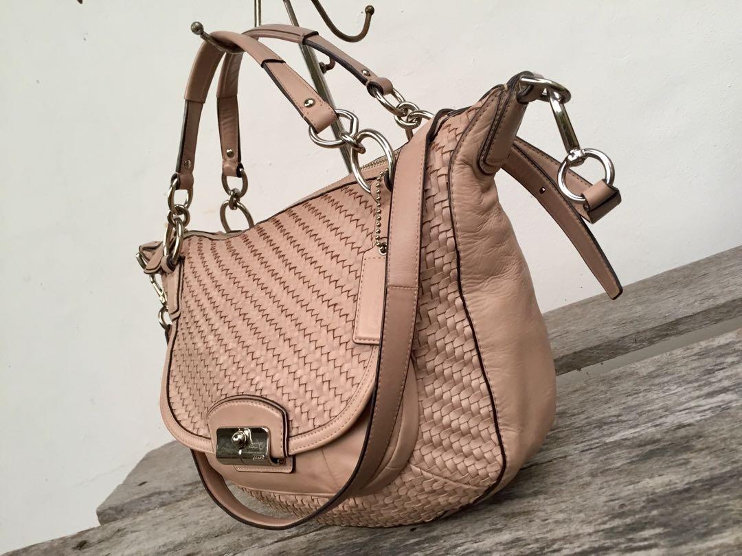 Authentic Coach Kristin Woven Leather Round Satchel 2 Way Bag