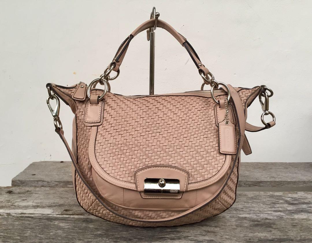 Coach kristin woven on sale leather round satchel