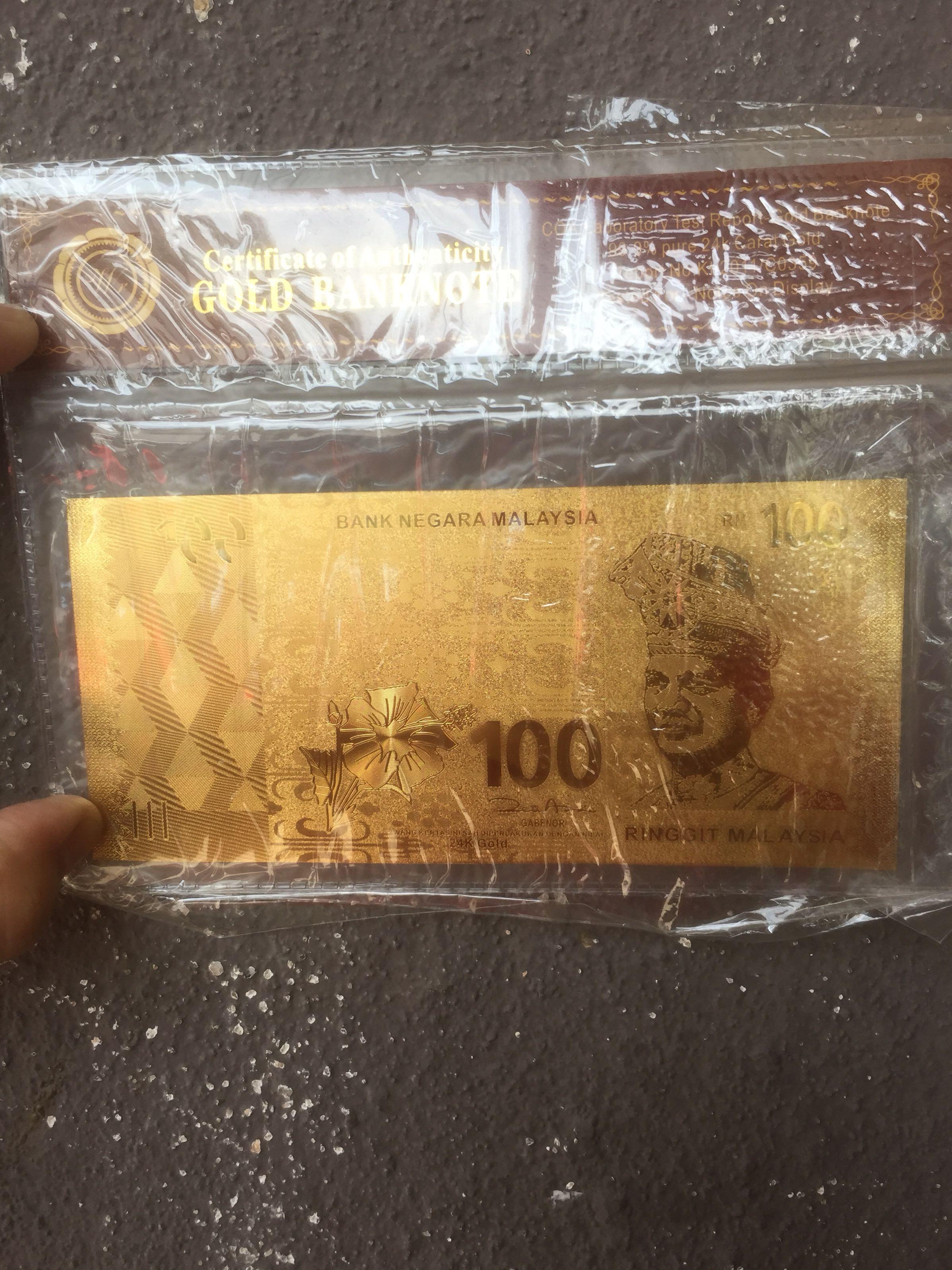 Gold banknote foil RM100 for collection Hobbies Toys Collectibles