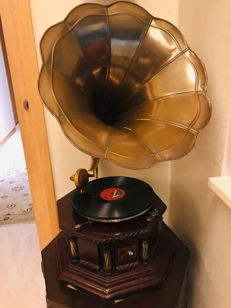 Gramophone Player 78rpm Hexagonal phonograph Brass Horn HMV Vintage Wind up 