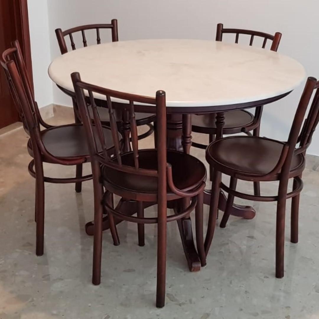 Marble top old coffee shop table & chairs, Furniture & Home Living