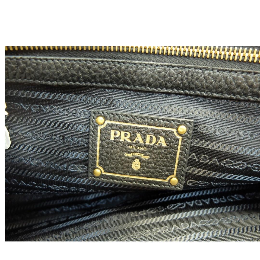 Prada 1BG100 Vitello Daino Leather Shopping Bag Nero Women s