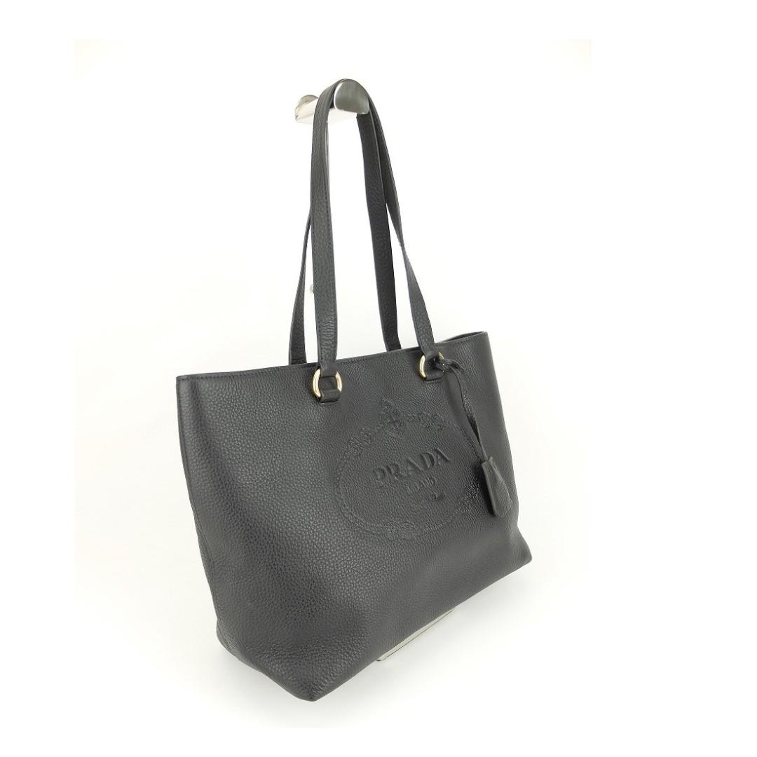 Prada 1BG100 Vitello Daino Leather Shopping Bag Nero Women s