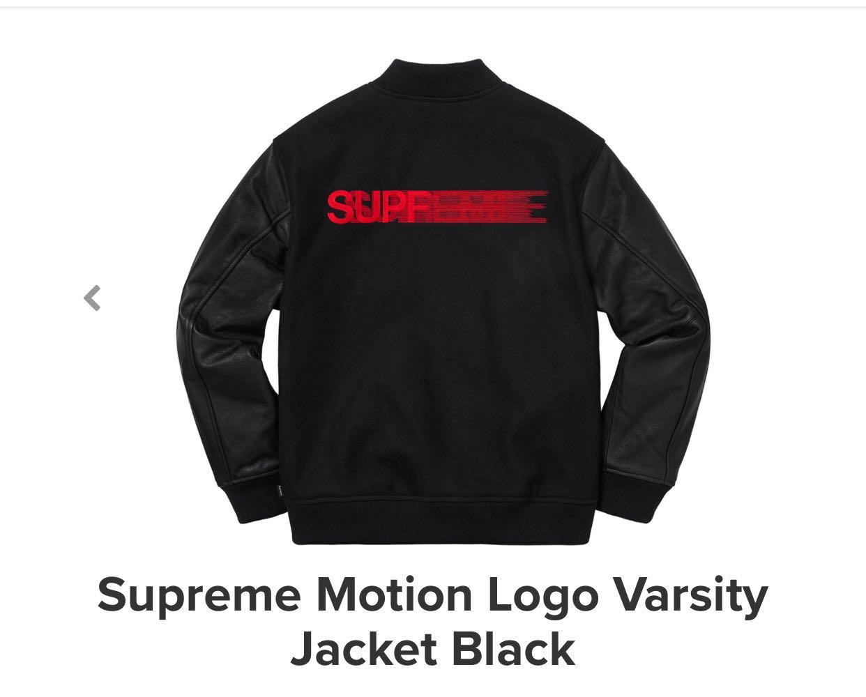 Supreme motion logo varsity jacket black, 男裝, 外套及戶外衣服