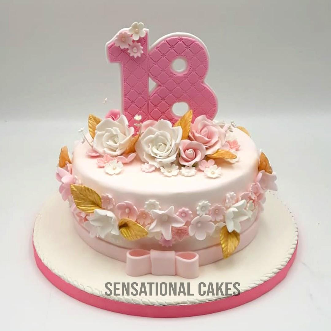 18th Birthday Pastel Pink Flower Design Customized Cake Singapore