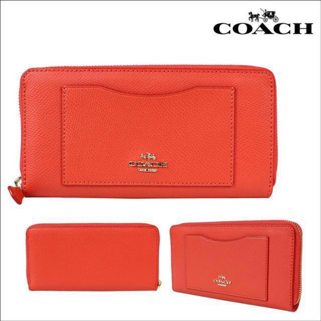 Authentic] Coach Accordion Zip Wallet in Crossgrain Leather F54007 (Orange),  Women's Fashion, Bags & Wallets, Purses & Pouches on Carousell