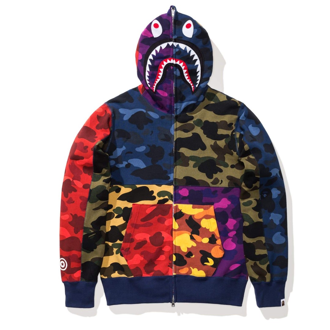 bape mix camo crazy shark full zip hoodie