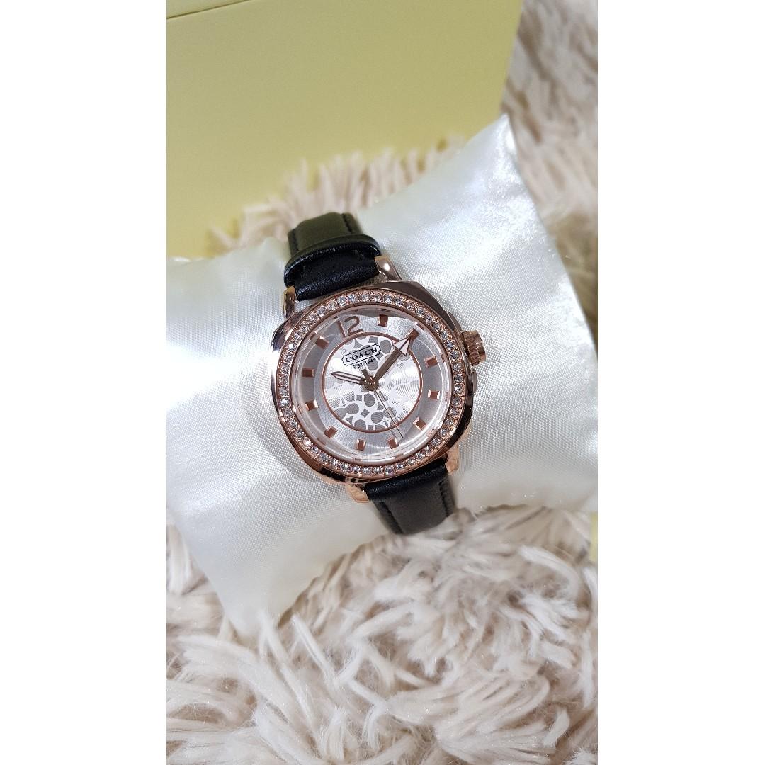 Coach Mini Boyfriend Black Leather Crystal Glitz Women s Watch