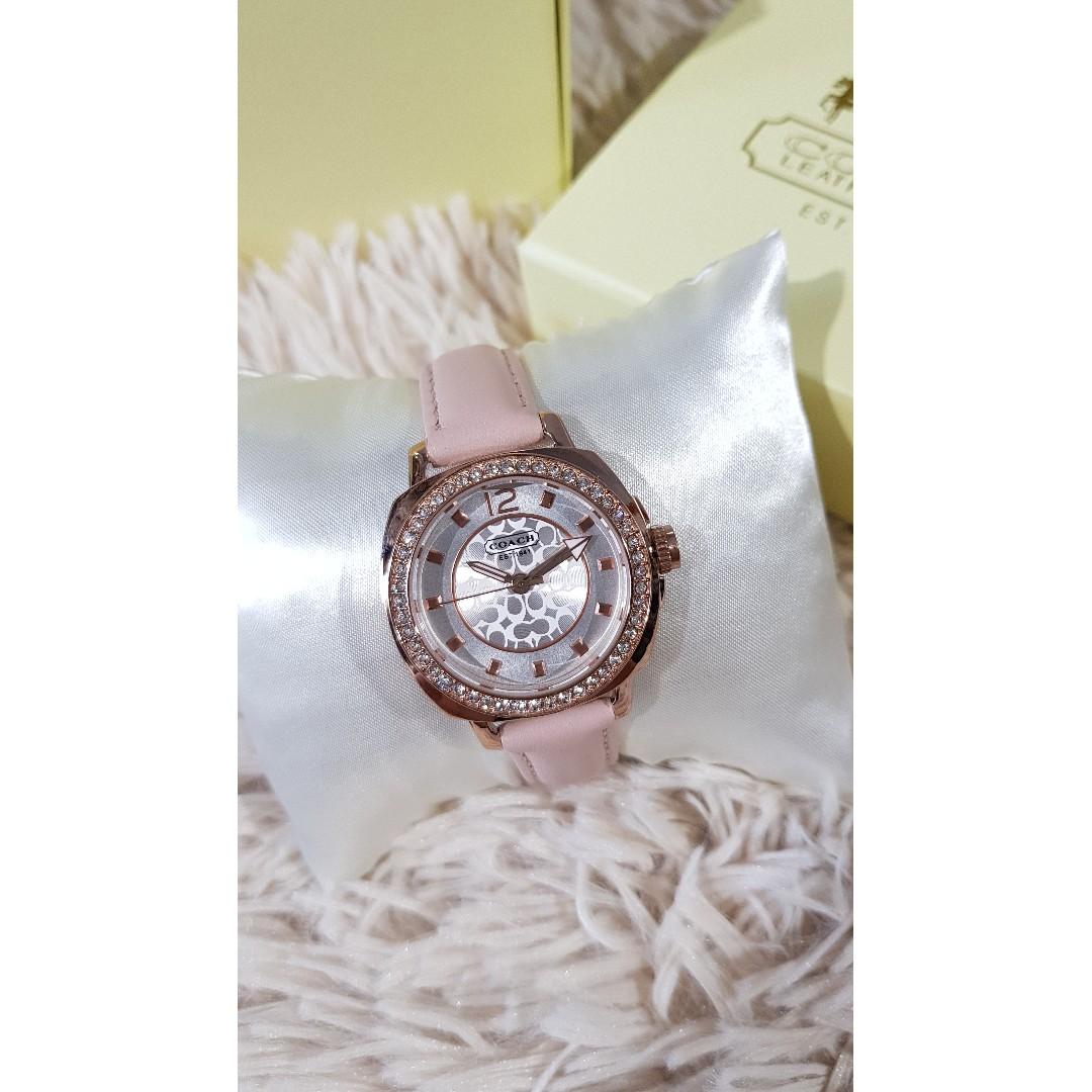Coach watch pink leather strap clearance