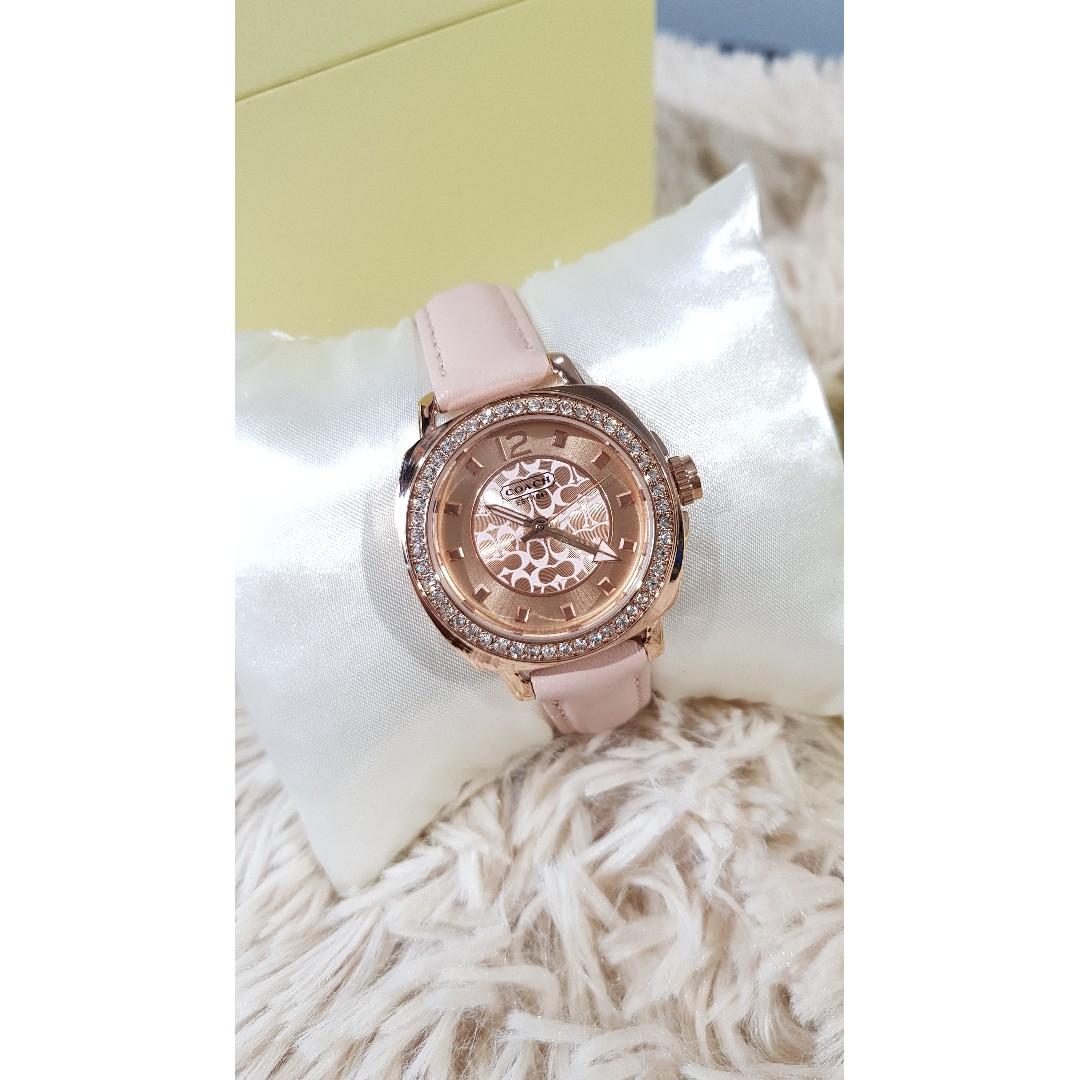 Coach watch pink leather sale strap