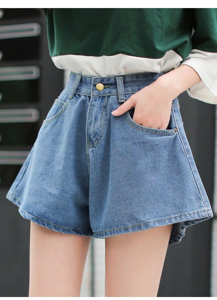 Denim Flare Shorts, Women's Fashion 