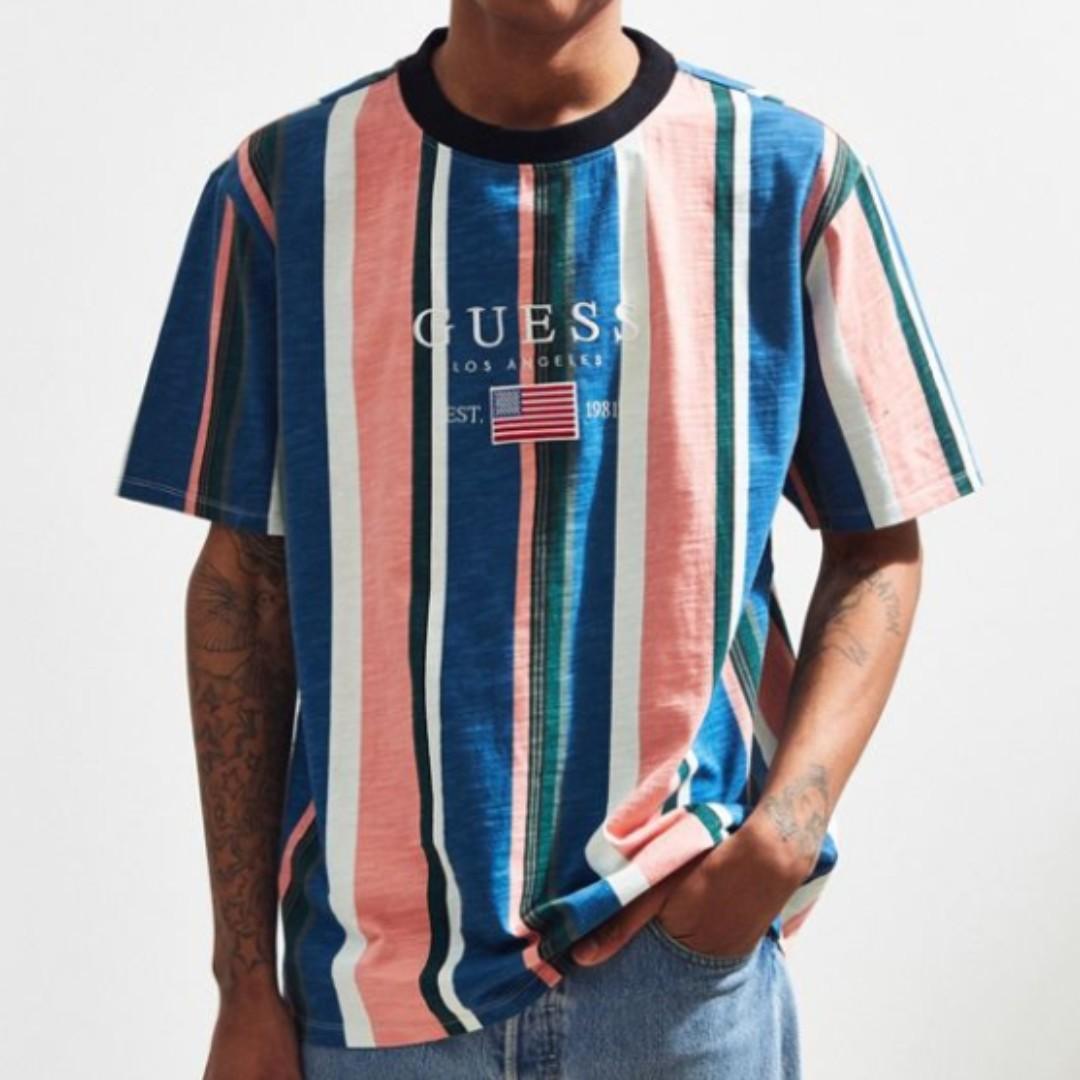 guess david sayer stripe tee pink