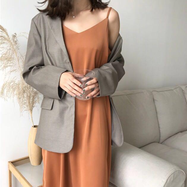 Long Korean Casual Dress V Neck Loose Maxi Midi Skirt Straight Cut