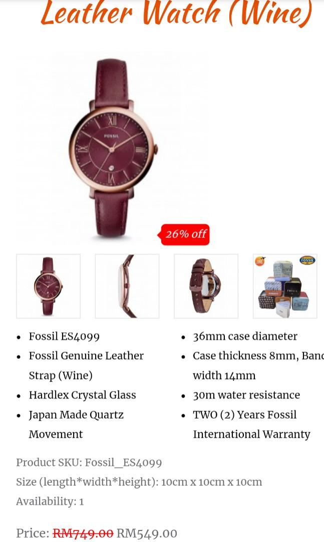 NEW Fossil Women s ES4099 Jacqueline Wine Women s Fashion Watches Accessories Watches on Carousell