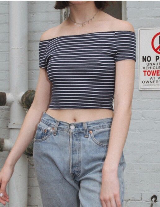 NWT Brandy Melville Navy double striped Ellery rin Off Shoulder