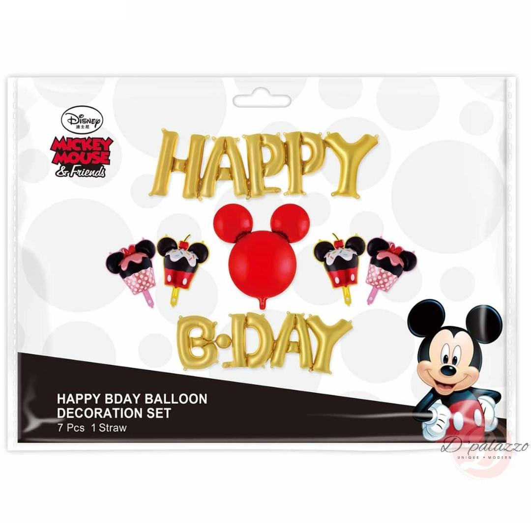 Party Decoration Happy Birthday Gold Wording Disney Theme Mickey